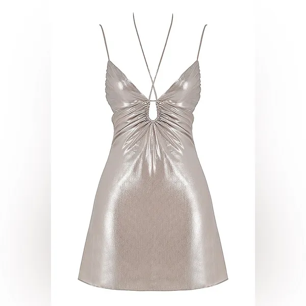 NWT House of CB Lucilla Beige Shimmer Mini Dress Size XS Romantic Sexy - Image 4