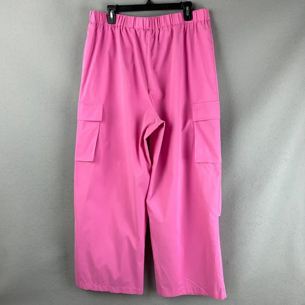 Shein Womens 1XL Pink Wide Leg Cargo Pants Elastic Waist Flap Pocket Pull On - Image 2