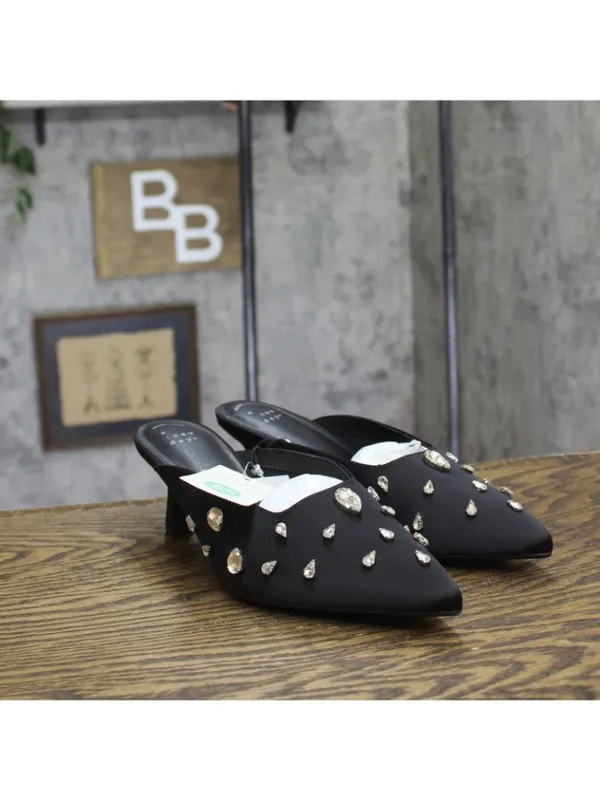 NWT A New Day Womens Katia Heels Satin Slip On Mules 94663382 Black 8.5M - Image 2