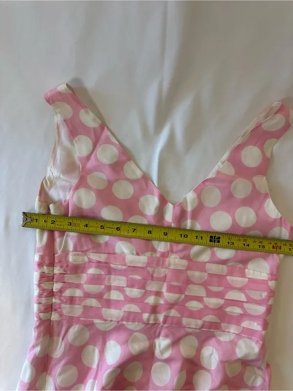 Lilly Pulitzer Pink/White Polka Dot Fit & Flare V-Neck Satin Dress Size 6 - Image 5