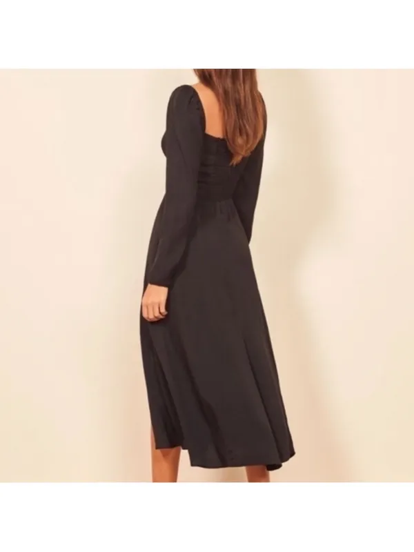 Reformation Sigmund Dress Black Slit‎ Dress Size 2 - Image 2