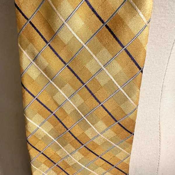 London Style City Of London Men's Tie Silk Geometric Gold Multicolor Designer Office Stripe - Image 3