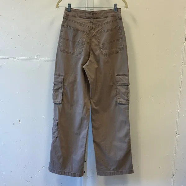 Hollister Ultra High-Rise Baggy Cargo Pants Taupe Brown W25R 0R Wide Leg Utility - Image 3