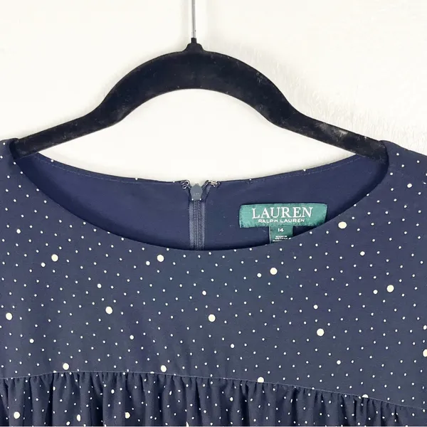 LAUREN RALPH LAUREN Navy Speckled Long Sleeves Tiered Dress Size 14 - Image 9