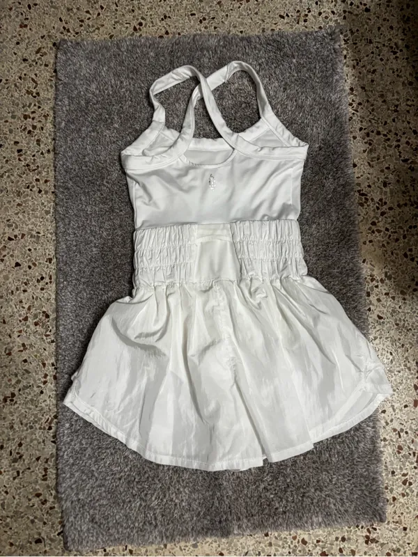 FREE PEOPLE FP Movement Prima Shortsie Romper Jumpsuit White Tiered Small - Image 5
