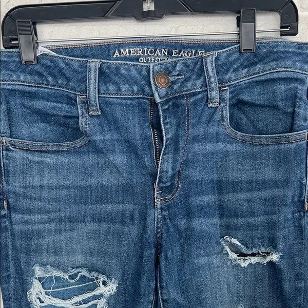 American Eagle Outfitters Blue Skinny Jeans with Distressed Details - Image 2