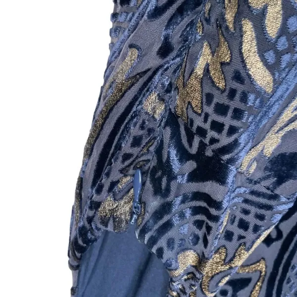 LOFT Shift Dress‎ Navy Blue Gold Damask Velvet Burnout Sleeveless Womens XS - Image 5