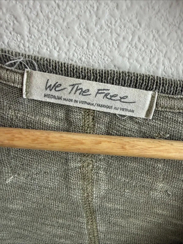 Free People We The Free Olive Henley Long Sleeve Top with Distressed Trim Medium - Image 3