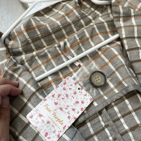 Free People Blazer Jacket NWT cotton plaid better together womens Brown (large) - Image 2