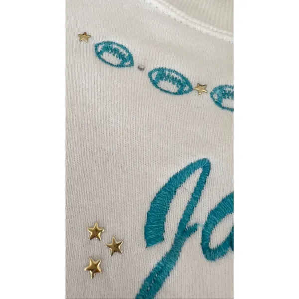 Vintage 90s Jacksonville Jaguars embroidered Logo Sweatshirt Large Made In USA - Image 9