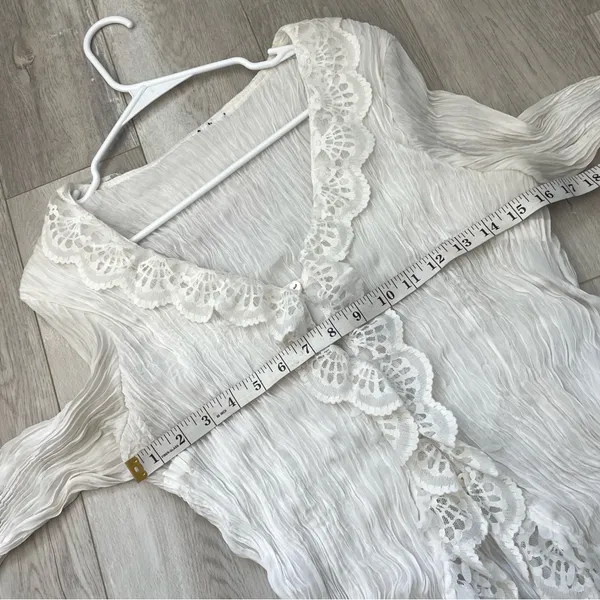 Romantic Bohemian Blouse crinkle pleat lace womens White one size cottage fairy - Image 2