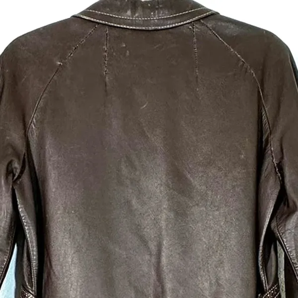 Leda Spain 12 vintage brown leather trench coat jacket long 70's retro - Image 6