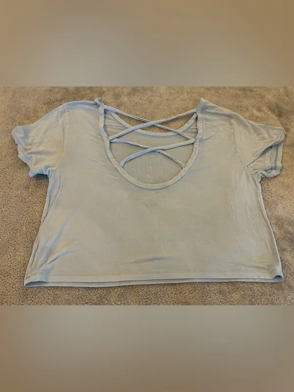 American Eagle Light Blue Crisscross Back Women's Crop Top Size Small - Image 4