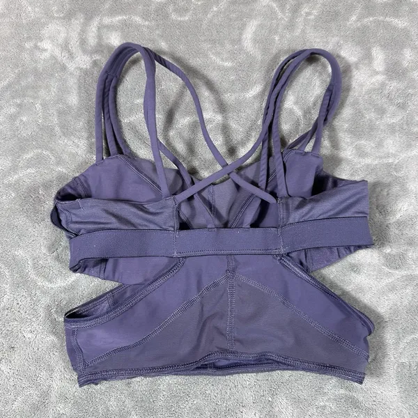 Lululemon Exquisite Strappy Cut-Out Long Bra Nightfall Plum Mesh Size 2 Cut Outs - Image 7