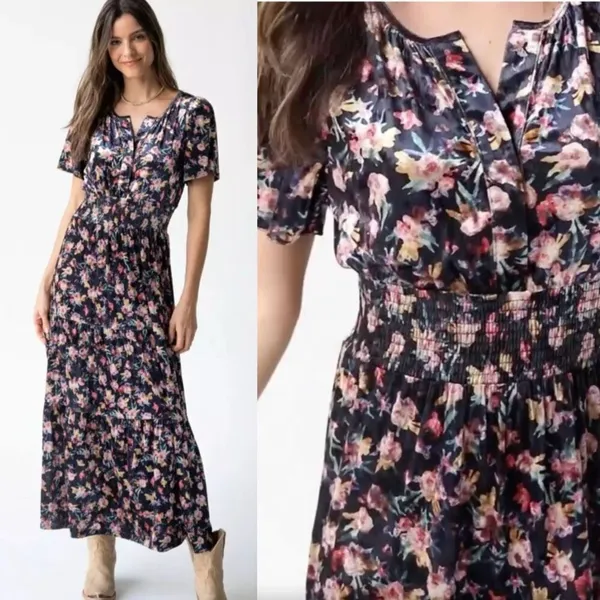 NWT Natural Life Bella Velvet Floral Maxi Dress Tiered Boho‎ Size Medium NEW - Image 2