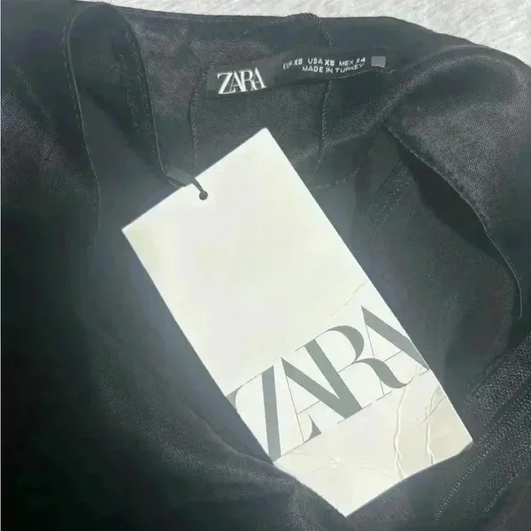 NWT Zara Black Satin One Strap Dress Size XS. Pearl strap with white heart beads - Image 10