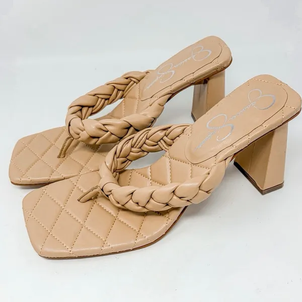 Jessica Simpson Zaliye Tan Faux Leather Braided Strap Slip On Heels NEW Size 8.5 - Image 5