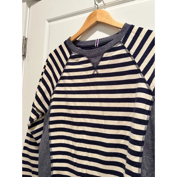 Champion Heritage French Terry Crew Striped Sweatshirt Navy Cream Small Nautical - Image 5