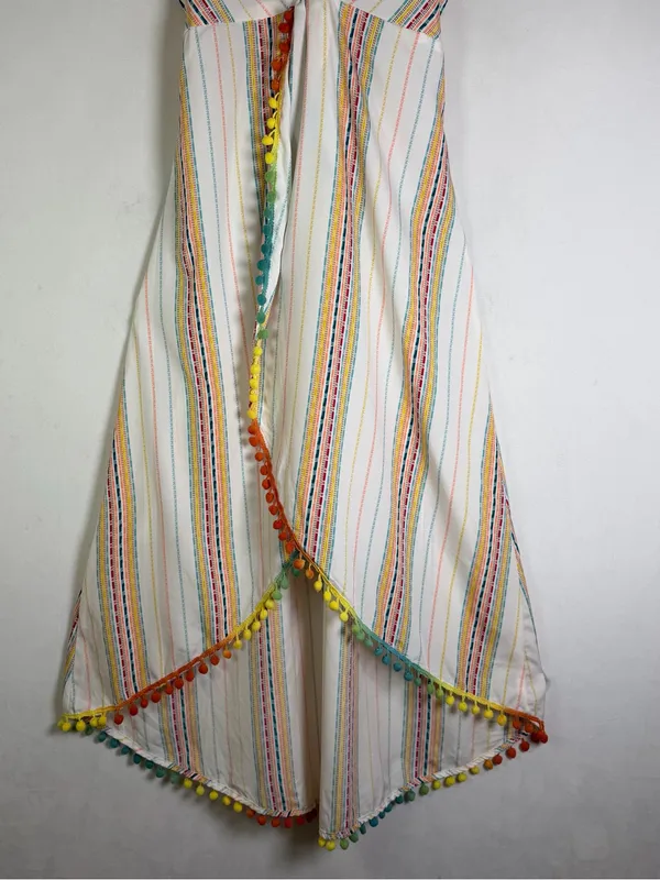 America & Beyond M Rainbow Stripe Pom Pom Maxi Dress Boho Resort Beach Vacation - Image 5
