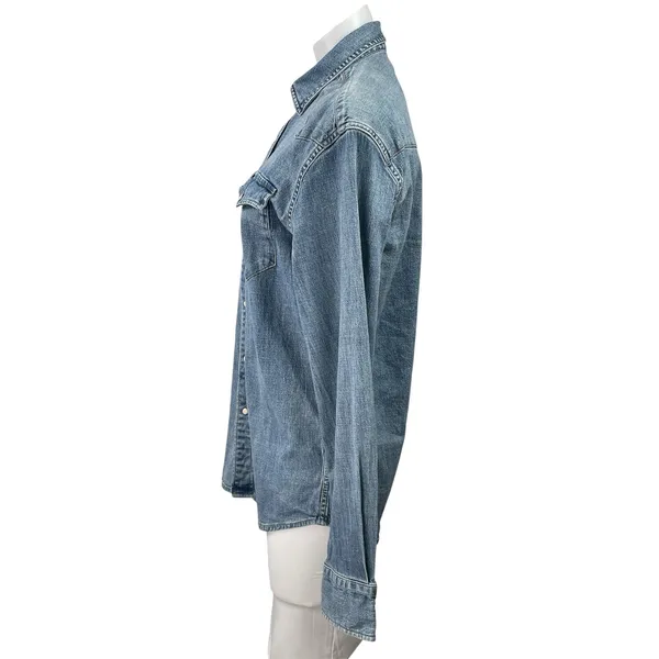 Faherty Women's Blue Long Sleeve Pocket Button Down Denim Jean Shirt Top Size S - Image 2