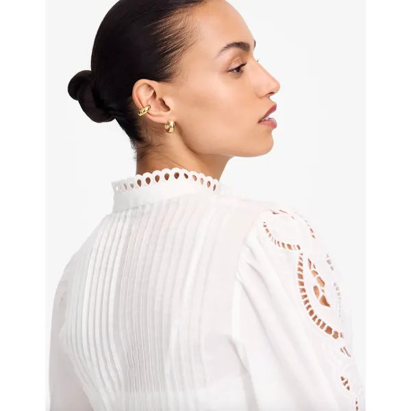 Madewell Pintucked Eyelet Mini Dress Boho Cotton Cottagecore White Small NWT - Image 5