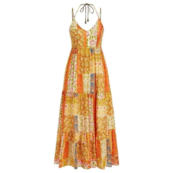 Nordstrom NWT Cider Woven V-Neck Halter Floral Patch Maxi Dress Sz 6 - Image 5