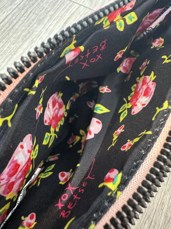 Betsey Johnson Floral Wristlet Wallet Pink Double Zip Clutch - Image 6
