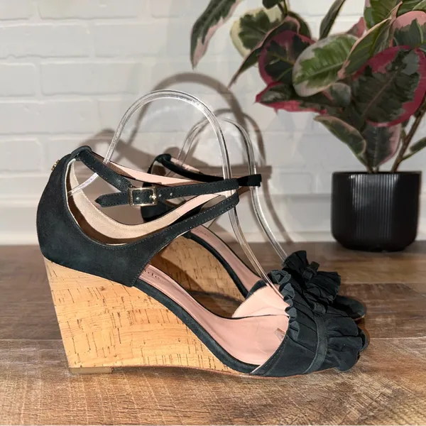 Kate Spade Black and Tan Cork Wedge Sandals - Image 3