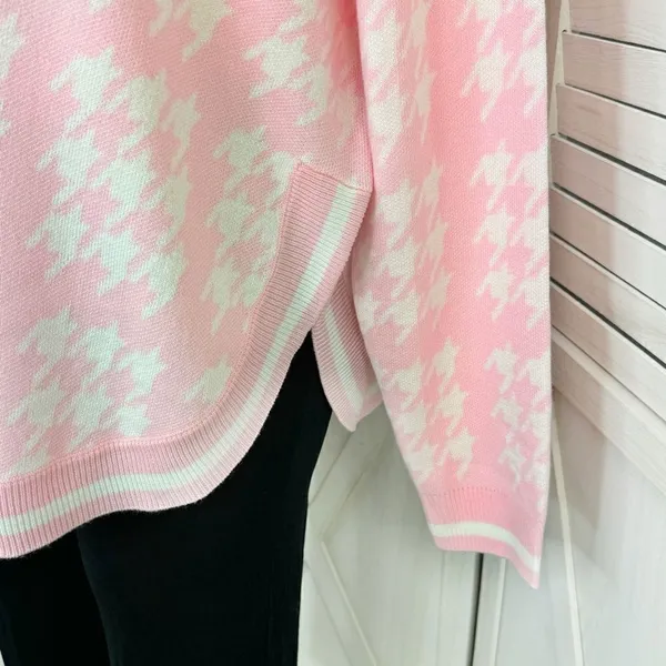Crown & Ivy Houndstooth‎ Hooded Long Sleeve Poncho Sweater Pink White Large - Image 6