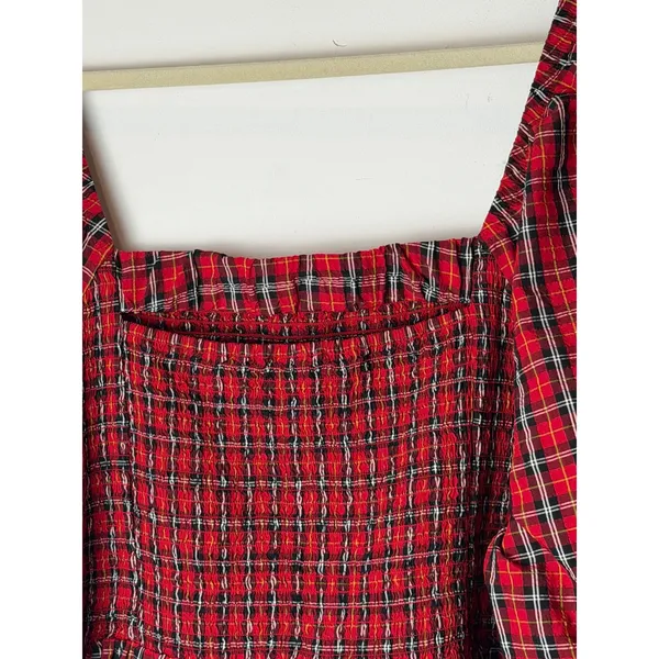 Old Navy Smocked Peplum Top Women 4X Red Tartan Plaid Square Neck Holiday Preppy - Image 8