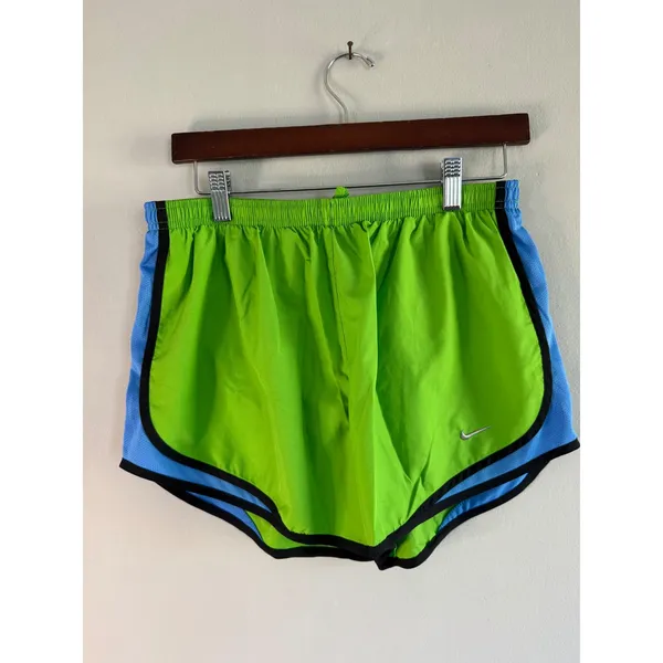 Nike Dri-FIT Tempo Running Shorts Lime Green Blue Women Large 211646-328 - Image 9