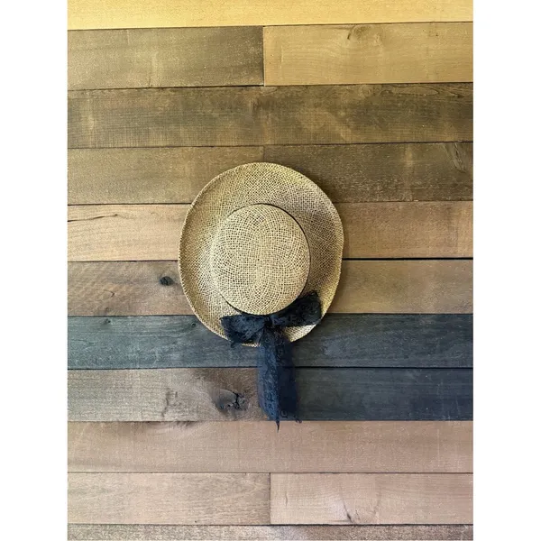 Vintage Straw Sun Hat With Black Lace Ribbon Cottagecore Wide Brim Hat - Image 4