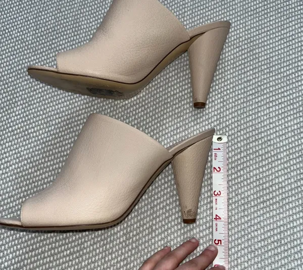 Kate Spade Pink Nude Pebble Leather Peep Toe Cone Heel Mules Classic Sz 8 - Image 6