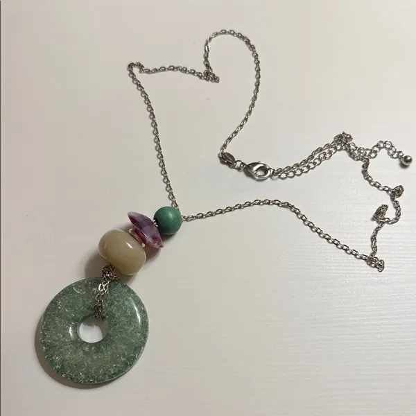 Chicos Vintage Long Green and Purple Pendant Necklace - Image 2