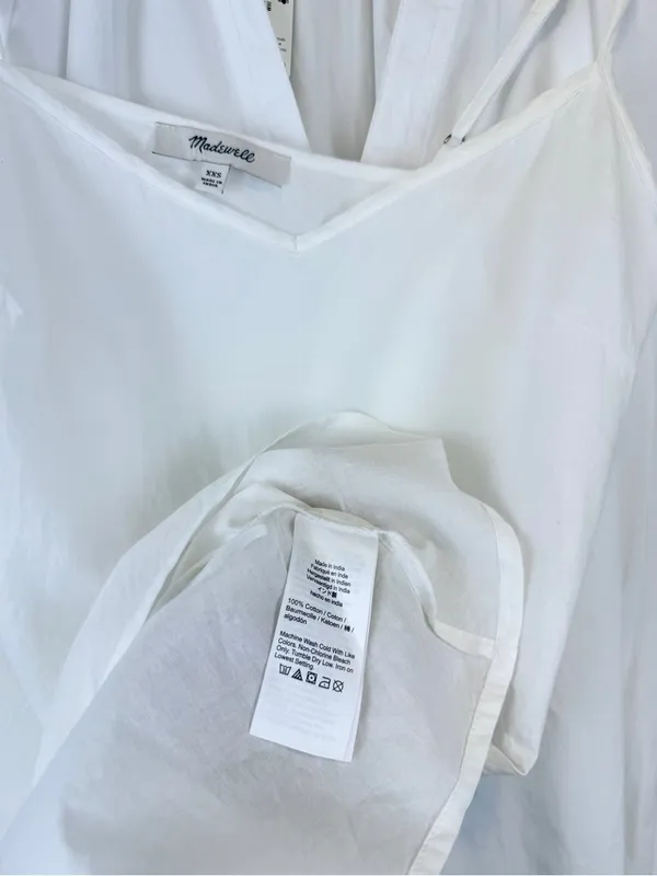 Madewell White Cotton Midi Dress NWT XXS Collared Poplin Slip Lined Summer - Image 8