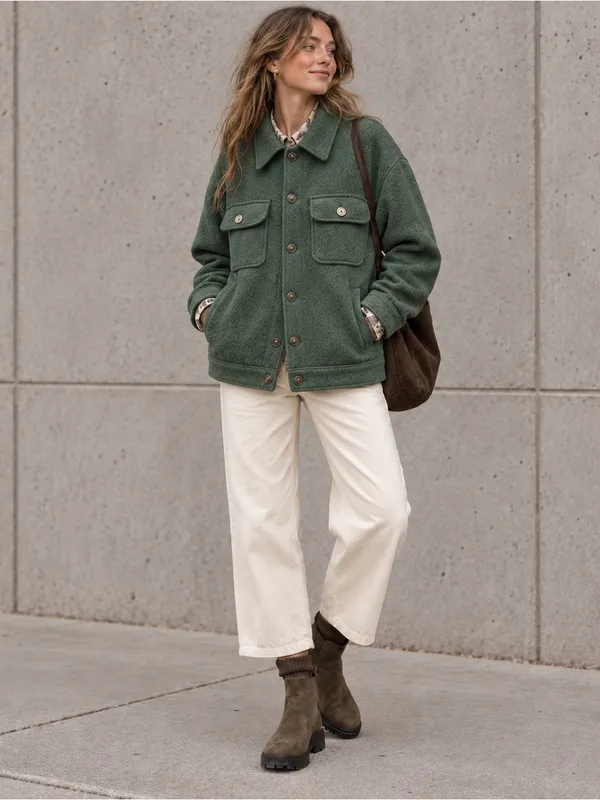 Joie Wool Blend Olive Green Chore Coat Large Oversized Scandi Workwear Jacket - Image 2