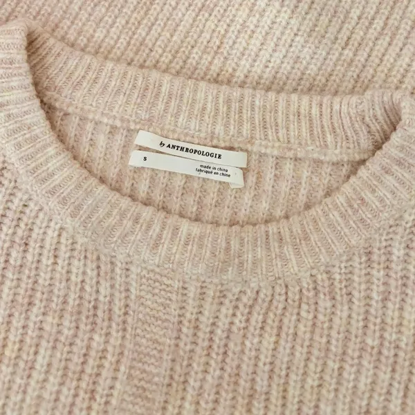By ANTHROPOLOGIE Josey Fringe Sweater Marled Pink Pink Crew Neck Wool Small - Image 11