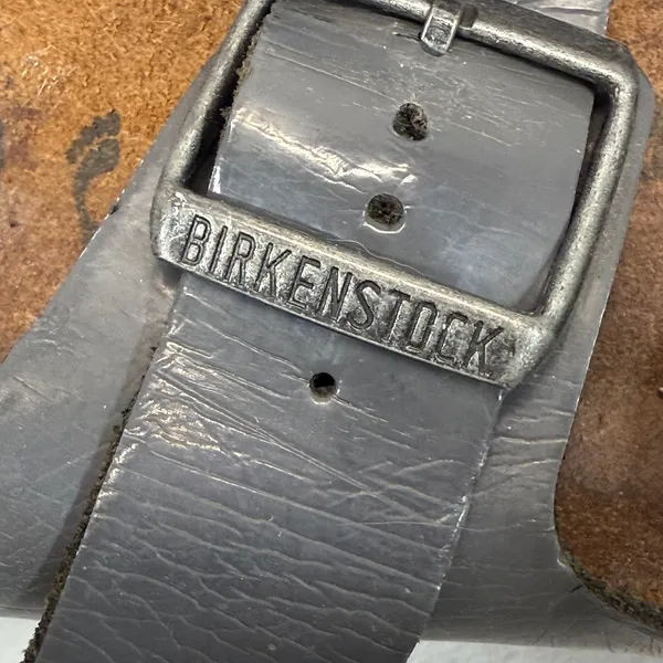 Birkenstock Arizona Leather Sandals Gray Two‎ Strap Slides EU 38N US 7 READ - Image 7