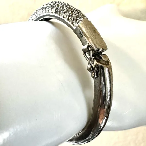 Silver tone hinged rhinestone bangle bracelet - Image 4