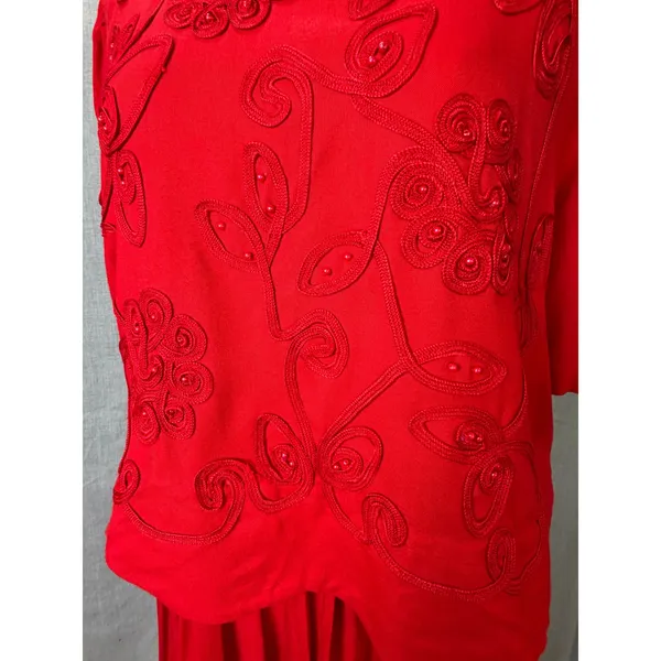Vintage Karin Stevens Red‎ Beaded Overlay Maxi Dress 80s 90s - Image 5