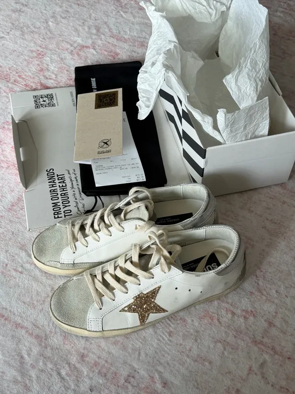 Golden Goose Off-White Leather Superstar Sneaker with Gold star - Image 2