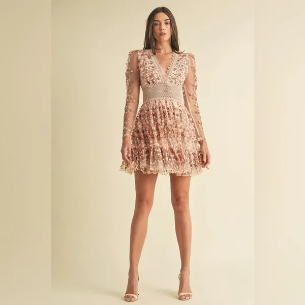 Floral Embroidered Pink Dress - Image 2