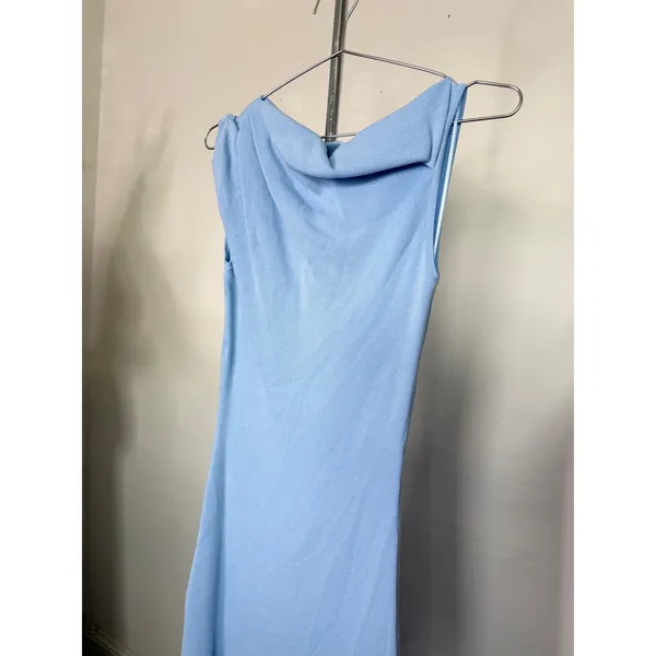Lioness Original Sin Dress Baby Blue Ribbed One Shoulder Slit Midi Dress Small - Image 8