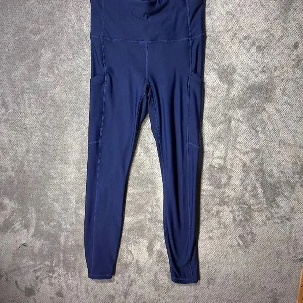Fabletics High Waisted 27” Leggings Small Navy Blue Side Pockets Activewear #100 - Image 2