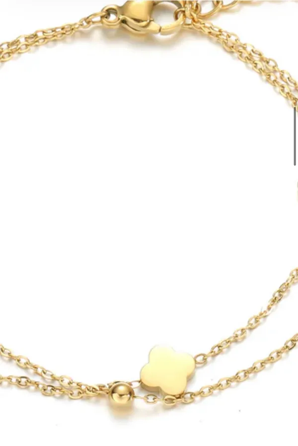 Minimal Clover Bead Bracelet Gold - Image 2