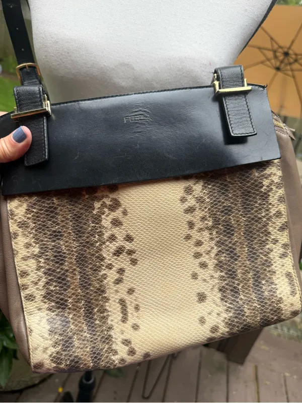 Furla Black and Beige Snake-Effect Messenger Bag - Image 2