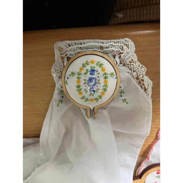 Small Triangle Handmade Embroidered Loom Pendants from Vintage Handkerchiefs - Image 4