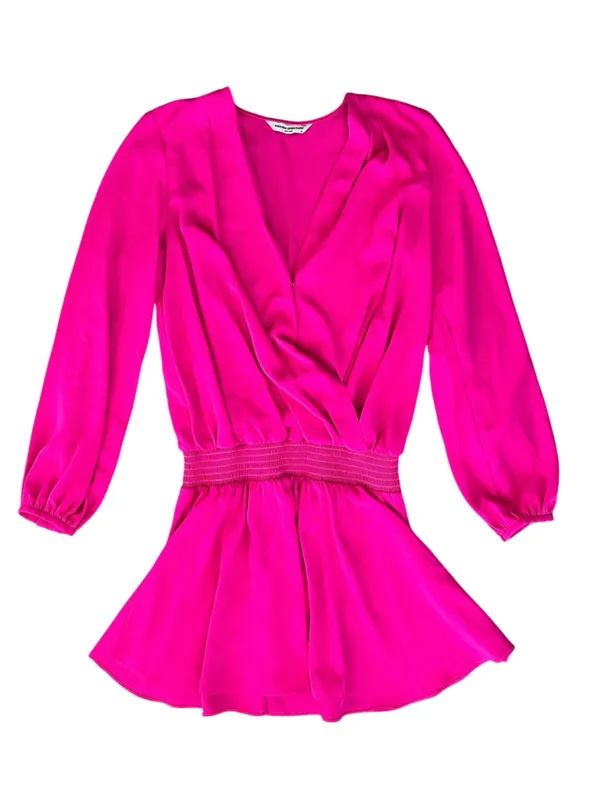 Amanda Uprichard Women’s Ciara Surplice Neck Long Sleeve Smock Waist Pink Dress - Image 2