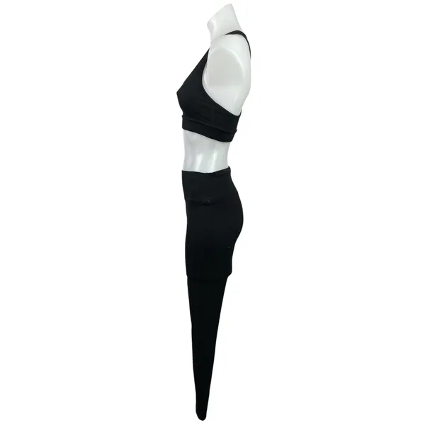 Set Active Black Racerback Yoga Athletic Sports Bra Leggings 2 Piece Set Size S - Image 2