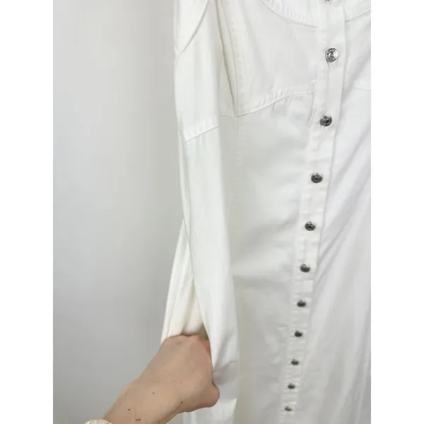 Free People Just Jill Maxi Denim Dress White A Line Sleeveless Pockets Medium - Image 8